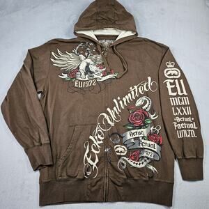 Vintage Ecko Unltd Zip Up Hoodie Mens XL Baggy Hiphop Rhino Y2K Actual Factual